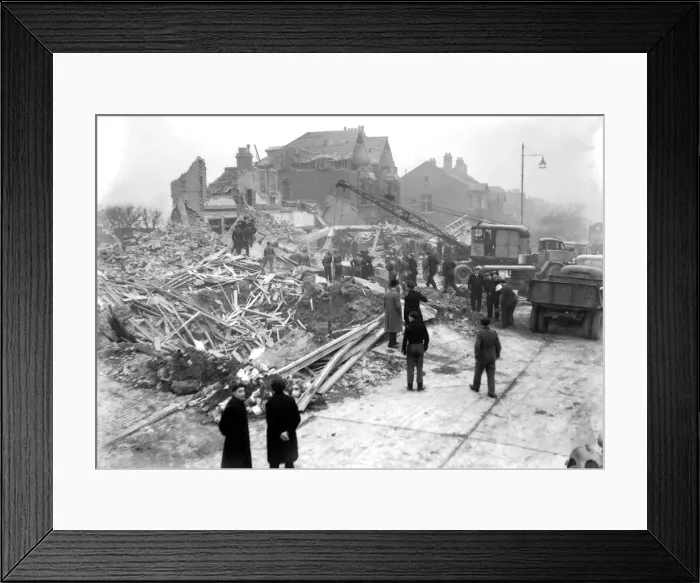 Framed Print : WW2 Air Raid Damage November 1944 Raid damage on Southern England