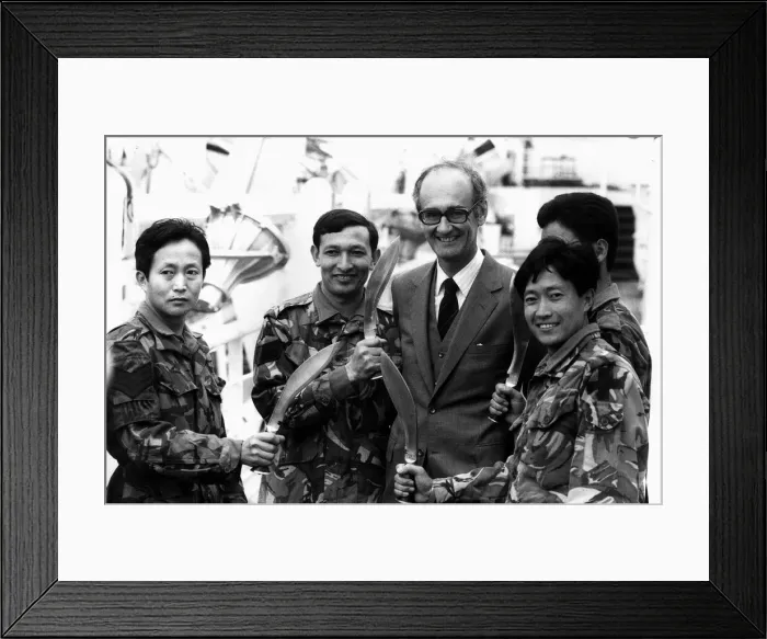 Framed Print : Gurkhas - August 1982 Mr Knott recieved a suprise when he met the Gurkha Soldiers Framed Print : Gurkhas - August 1982 Mr Knott recieved a suprise when he met the Gurkha Soldiers