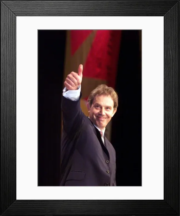 Framed Print : Tony Blair MP gives the thumbs up sign September 1999 after his speech to Framed Print : Tony Blair MP gives the thumbs up sign September 1999 after his speech to