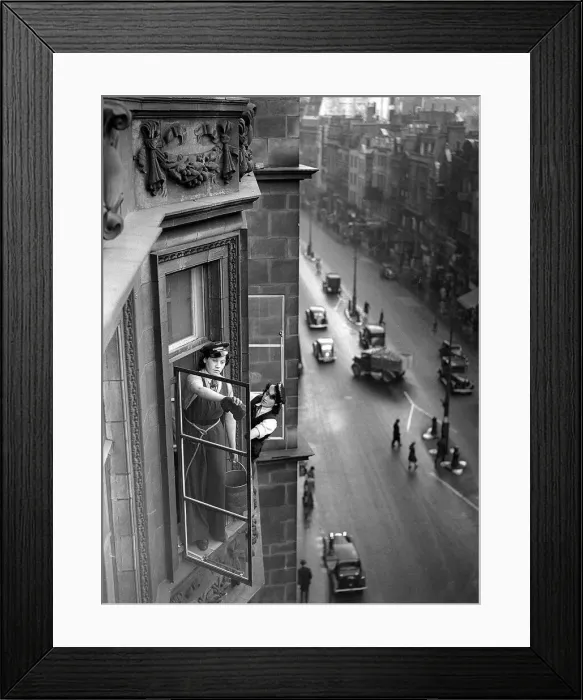 Framed Print : Women Window Cleaners, 1941 women doing mens jobs during the war years Framed Print : Women Window Cleaners, 1941 women doing mens jobs during the war years