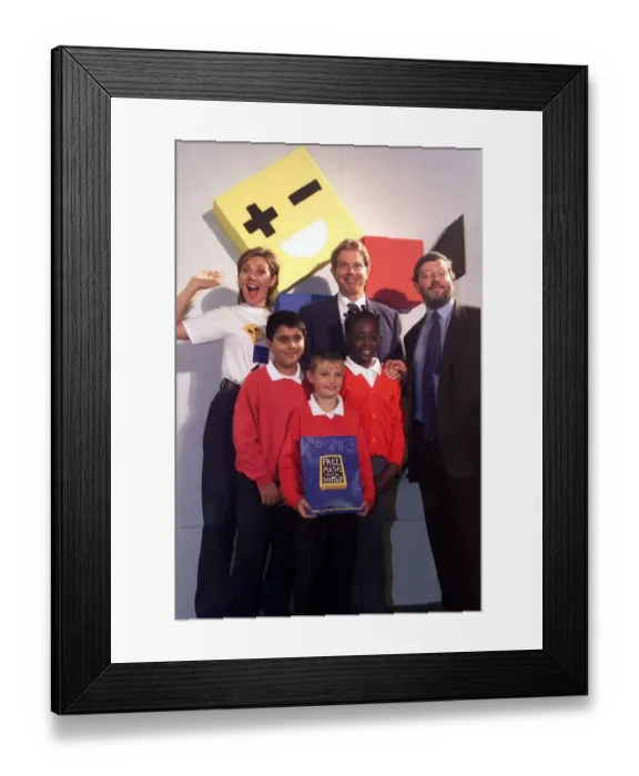 Framed Print : Tony Blair MP and Carol Vorderman and David Blunkett September 1999