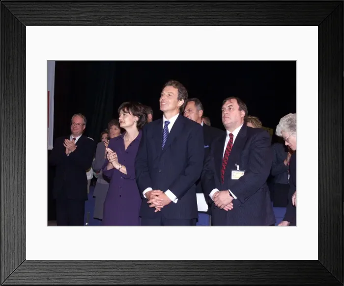 Framed Print : Tony Blair MP and Cherie Blair with John Prescott at Labour Party Conference 1999 Framed Print : Tony Blair MP and Cherie Blair with John Prescott at Labour Party Conference 1999