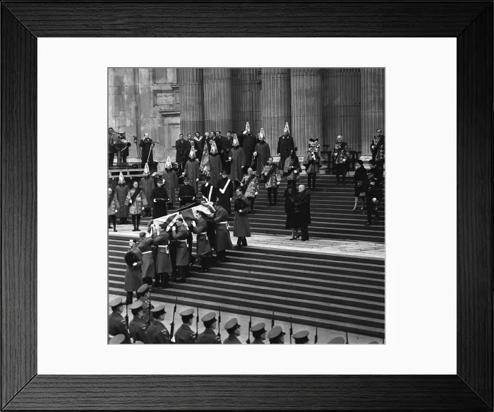 Framed Print : The coffin with body of Sir Winston Churchill Jan 1965 is carried down the steps of Framed Print : The coffin with body of Sir Winston Churchill Jan 1965 is carried down the steps of