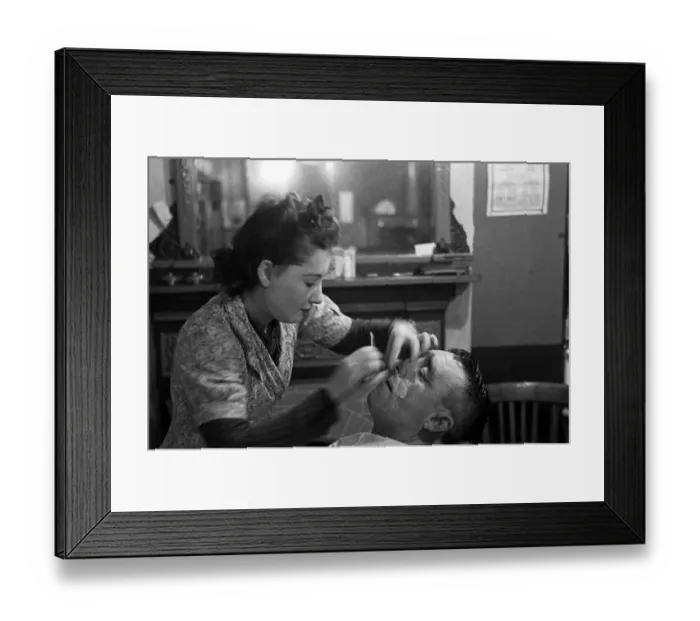 Framed Print : Ann Freedman Girl Barber working during WW2 - 1941 Women doing mens jobs during Framed Print : Ann Freedman Girl Barber working during WW2 - 1941 Women doing mens jobs during