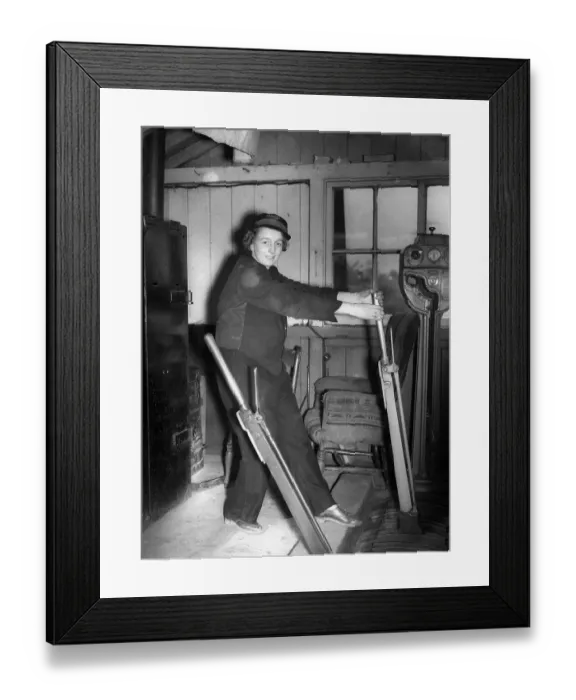 Framed Print : Audrey Hallam woman signal worker on the railways 1941 women doing mens jobs