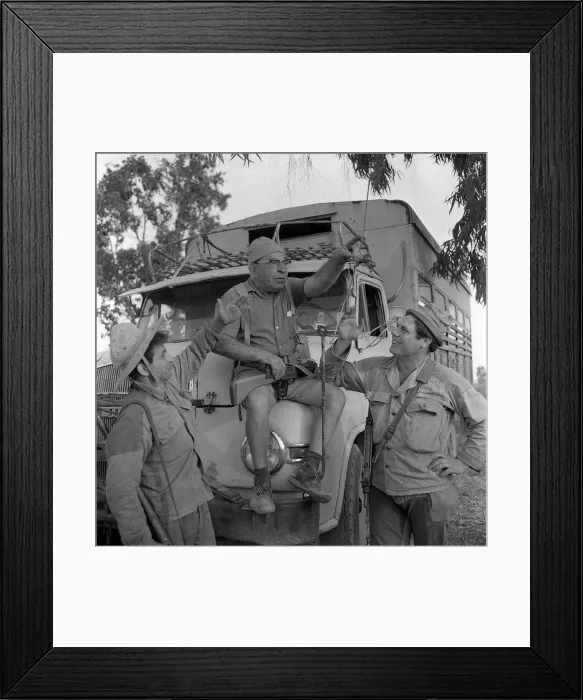 Framed Print : Doktorski Natan 66 years old May 1967 army driver three men sitting by an army