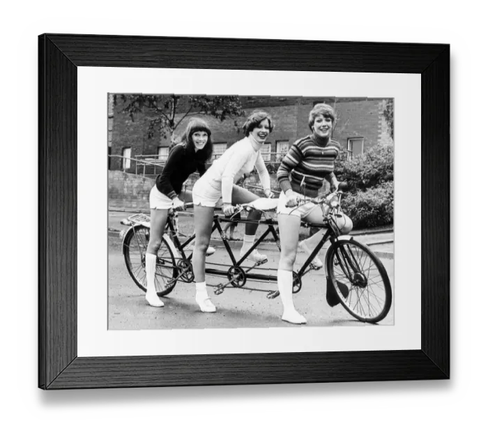 Framed Print : Bicycles - Liz, Denise and Janice, three Evening Chronicle Promotion girls show that