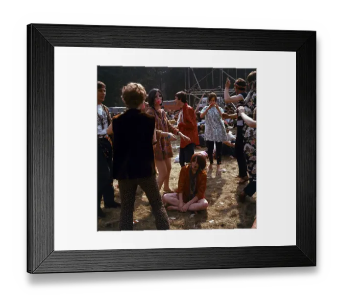 Framed Print : Sixties Fashion 1960s clothing Hippies at flower festival with writing all Framed Print : Sixties Fashion 1960s clothing Hippies at flower festival with writing all