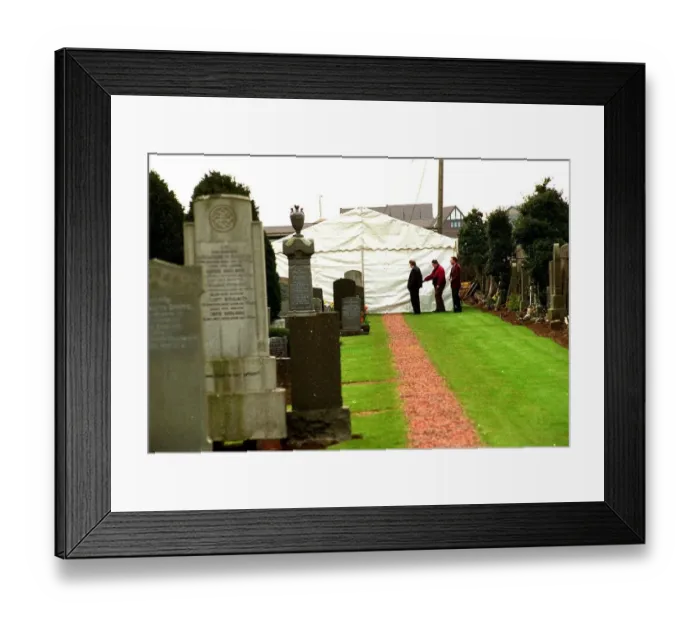 Framed Print : John McInnes, the burial site of Bible John, police outside tent bones reburied Framed Print : John McInnes, the burial site of Bible John, police outside tent bones reburied