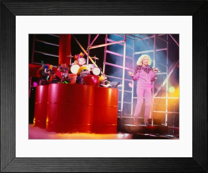 Framed Print : Debbie Harry on stage with Muppets backing group Januaary 1981 Purple outfit