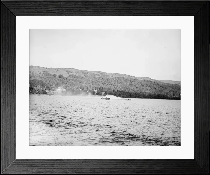 Framed Print : Sir Malcolm Campbell conducts speed trials of his boat Bluebird on Coniston Water, 1947 Framed Print : Sir Malcolm Campbell conducts speed trials of his boat Bluebird on Coniston Water, 1947
