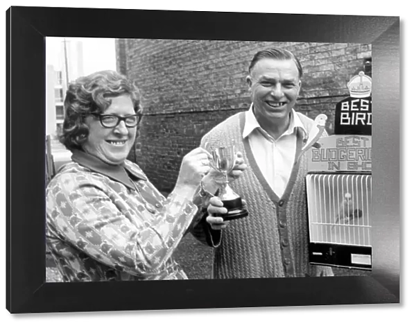 Mrs Edna Stott, wife of the Bird show manager, presenting Mr Jack Hall with his trophy