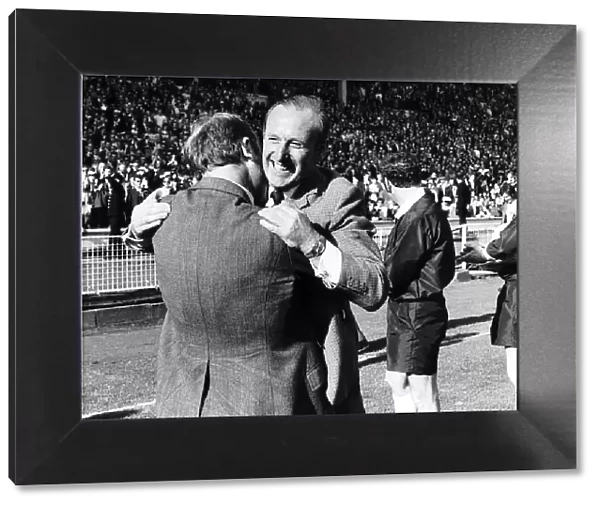 Bertie Mee Arsenal manager May 71 celebrates with coach Don Howe after completing