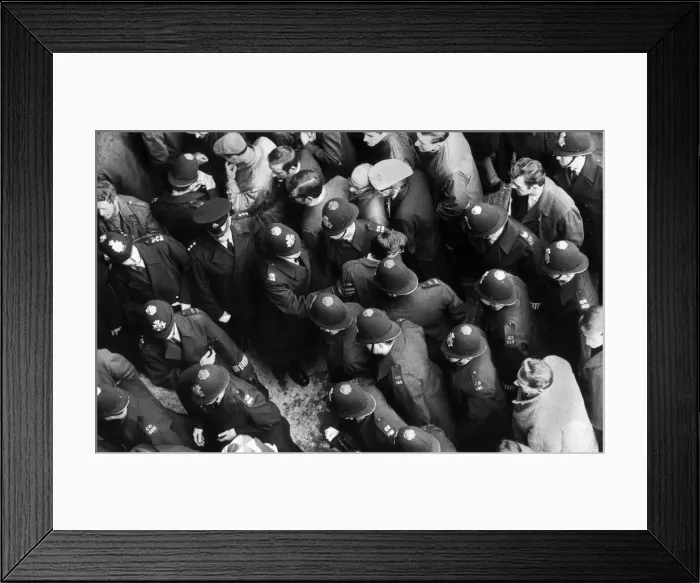 Framed Print : Fans with forged tickets being turned away by Police at Wembley for the Cup final between