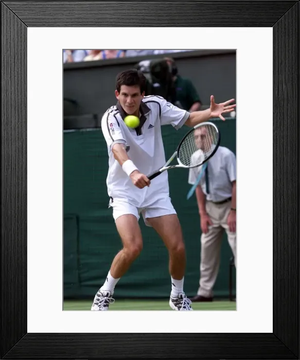 Framed Print : Tim Henman during his mens singles semi final match against Pete Sampras Framed Print : Tim Henman during his mens singles semi final match against Pete Sampras