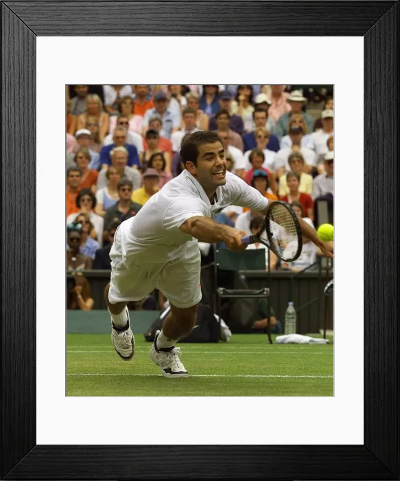 Framed Print : Pete Sampras diving to get to the ball July 1999 in the final of the mens singles Framed Print : Pete Sampras diving to get to the ball July 1999 in the final of the mens singles