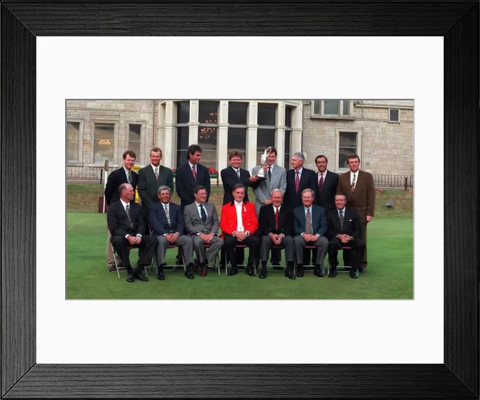 Framed Print : Nick Price holding British Open Golf Championship Trophy with previous winners