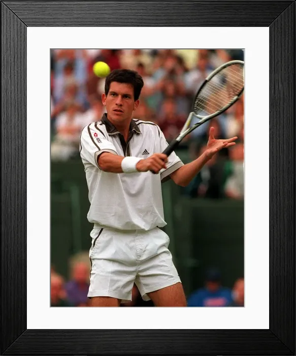 Framed Print : Tim Henman Wimbledon Tennis Championships 1999 Tim Henman volleys against the net in his