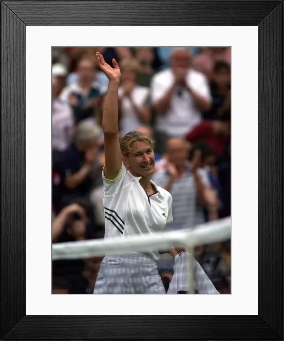 Framed Print : Steffi Graf Wimbledon Tennis Championships 1999 she celebrates her victory over Mariaan