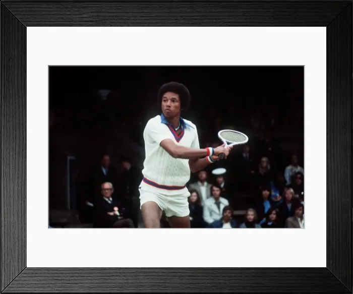 Framed Print : Arthur Ashe competing in the 1975 Wimbledon Tennis Championship Framed Print : Arthur Ashe competing in the 1975 Wimbledon Tennis Championship