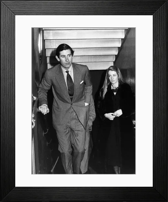 Framed Print : Prince Charles with friend Penelope Eastwood leaving a West End Theatre, March 1977 Framed Print : Prince Charles with friend Penelope Eastwood leaving a West End Theatre, March 1977