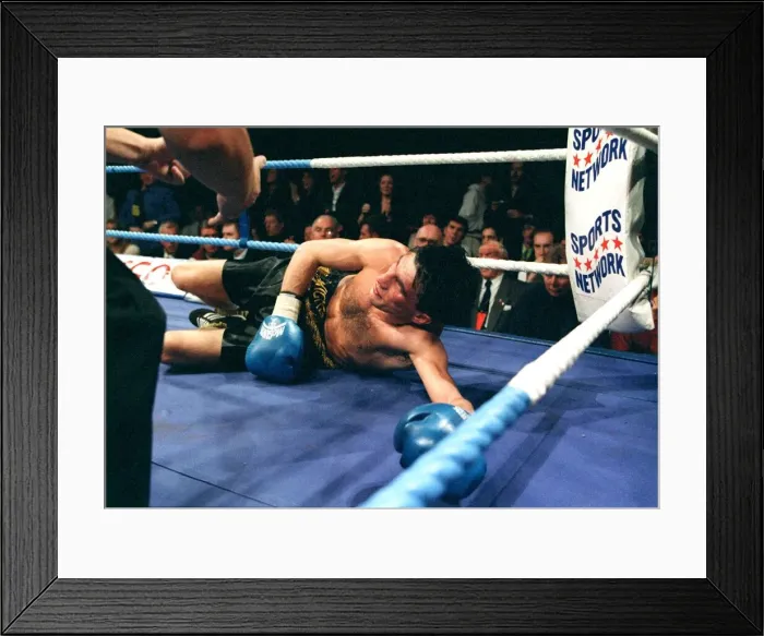 Framed Print : Michael Brodie versus Wilson Docherty November 1997 Wilson Docherty lies on canvas