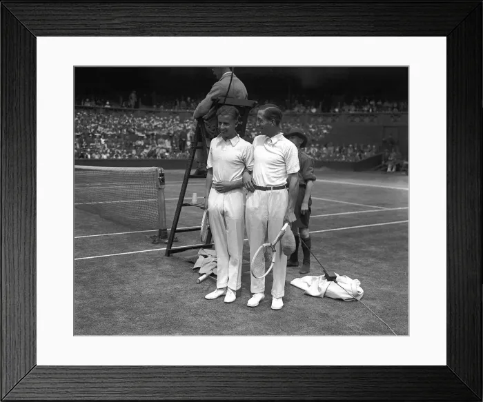 Framed Print : Rene Lacoste and H W Austin pose for the camera before their centre court match