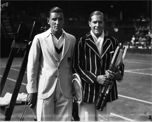 Fred Perry and Gottfried von Cramm before their match on centre court at the Wimbledon
