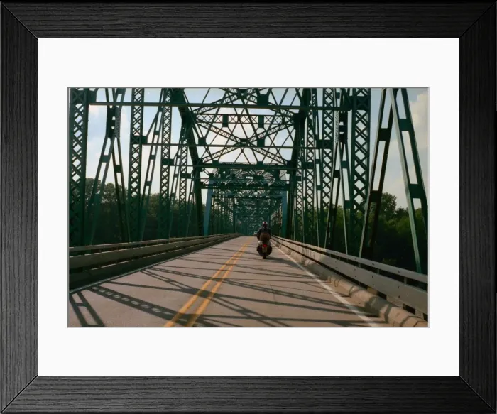 Framed Print : Motorcycle Tour America USA crossing iron bridge into Ohio July 1999