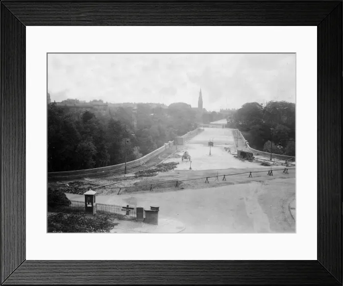 Framed Print : Bridge being built over the River Kelvin at Queen Margaret College Botanic Gardens Framed Print : Bridge being built over the River Kelvin at Queen Margaret College Botanic Gardens