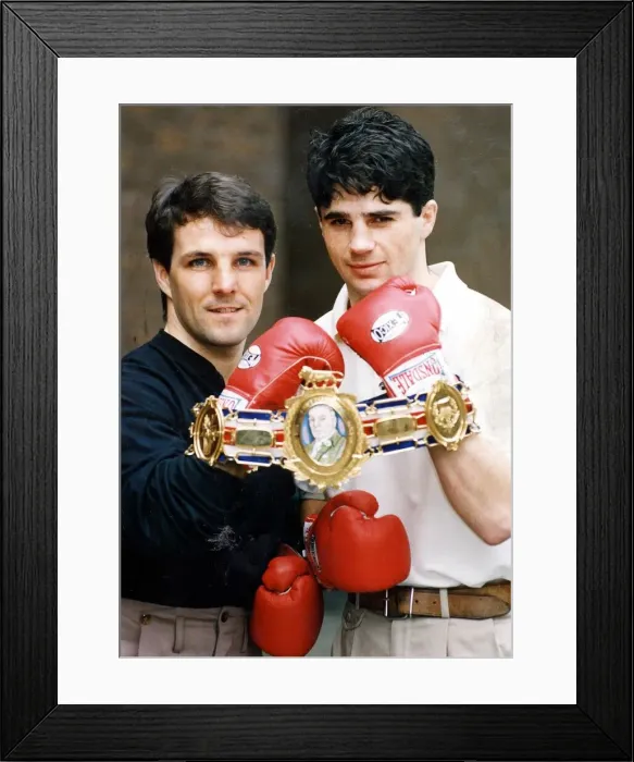 Framed Print : Drew Docherty boxer May 1992 and Joe Kelly with a Lonsdale belt fought