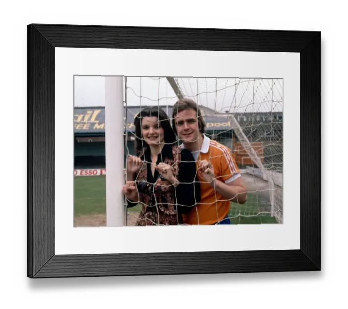 Framed Print : Blackpool footballer Brian Wilson and his fiancee Anne Nolan of the Nolan sisters pose