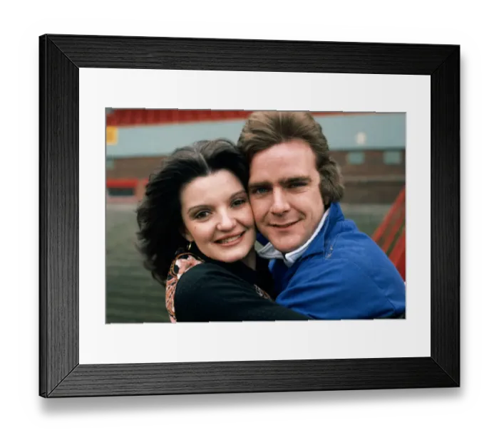 Framed Print : Blackpool footballer Brian Wilson and his fiancee Anne Nolan of the Nolan sisters pose