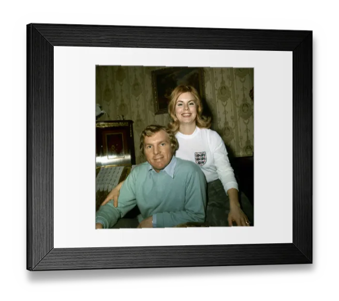 Framed Print : England footballer Bobby Moore at home with wife Tina May 1973
