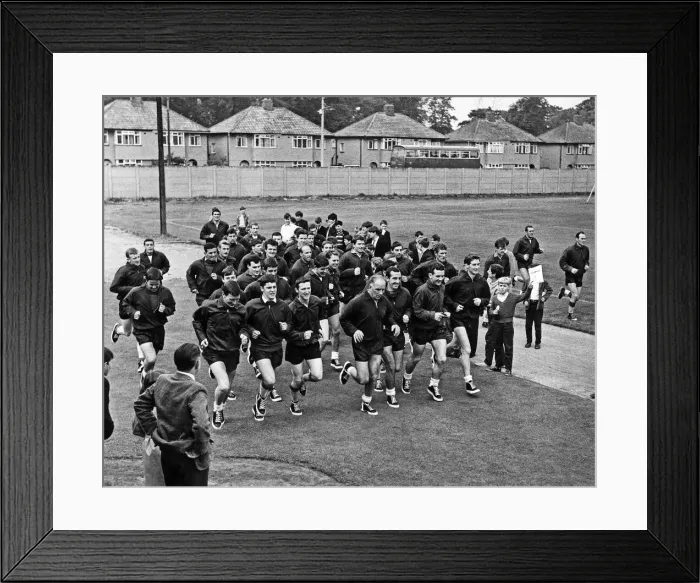 Framed Print : Schoolchildren watch Liverpool team training session at Melwood February 1965