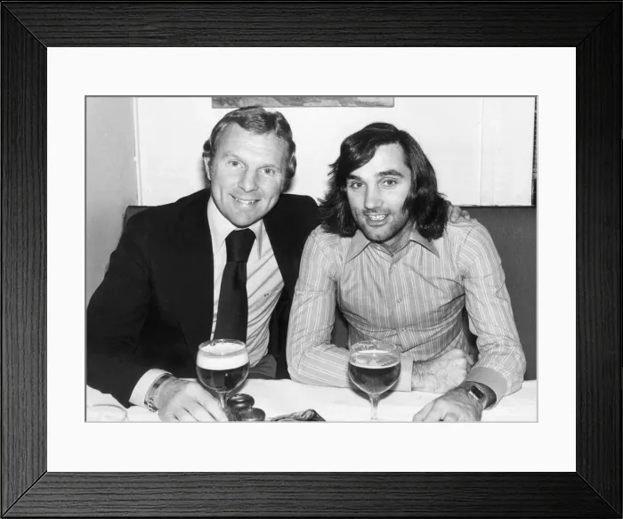 Framed Print : George Best of Fulham celebrating after being fined only £75 by the F. A Framed Print : George Best of Fulham celebrating after being fined only £75 by the F. A
