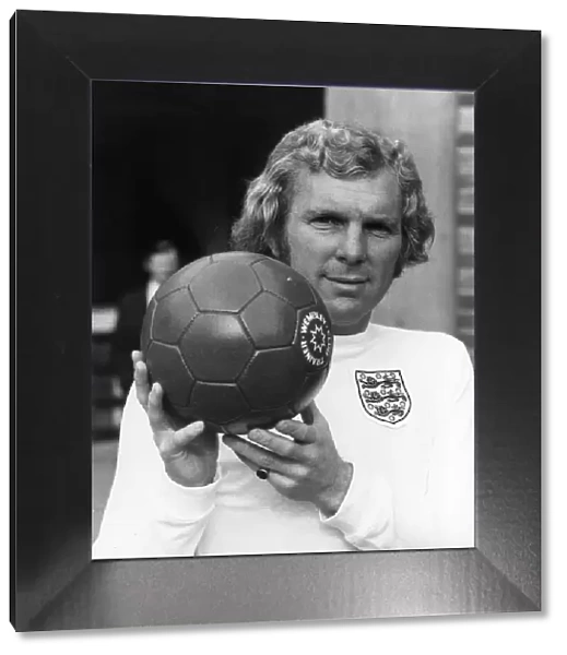 England football captain Bobby Moore with a Wembley Club trainer football. Circa 1970