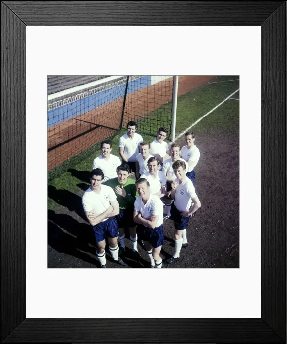 Framed Print : Tottenham Hostpur players pose for a group photograph during a training session at White Framed Print : Tottenham Hostpur players pose for a group photograph during a training session at White