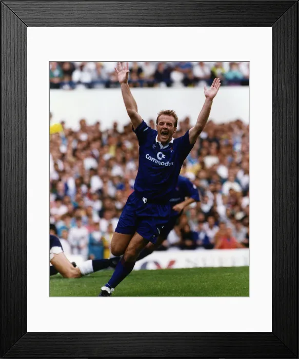 Framed Print : Kerry Dixon, Chelsea Football Player, celebrates scoring a goal Framed Print : Kerry Dixon, Chelsea Football Player, celebrates scoring a goal