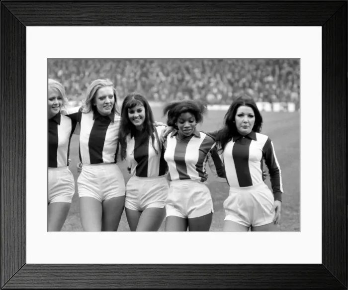 Framed Print : West Bromwich Albion vs. Liverpool. Albions Go-Go girls wearing the junior team Framed Print : West Bromwich Albion vs. Liverpool. Albions Go-Go girls wearing the junior team