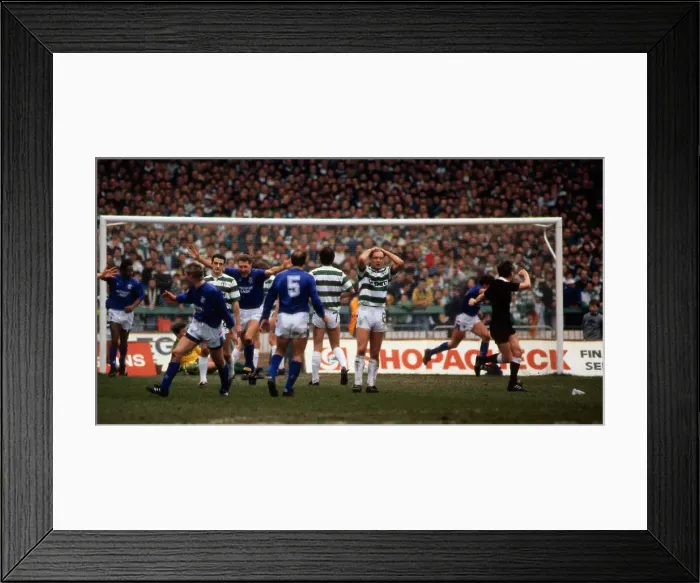 Framed Print : Rangers players Graham Roberts Paul McStay Terry Butcher Peter Grant celebrate goal April Framed Print : Rangers players Graham Roberts Paul McStay Terry Butcher Peter Grant celebrate goal April