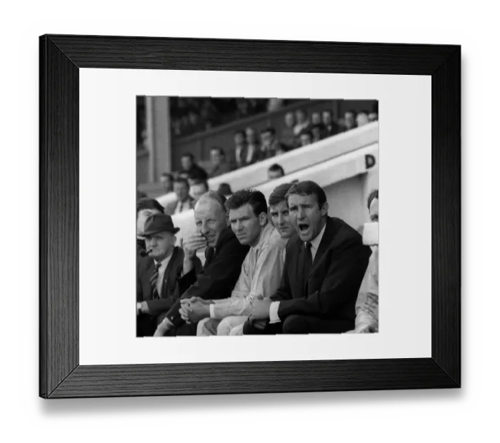 Framed Print : Malcolm Allison sits on the Manchester City bench for the first time as Joe Mercer sits Framed Print : Malcolm Allison sits on the Manchester City bench for the first time as Joe Mercer sits