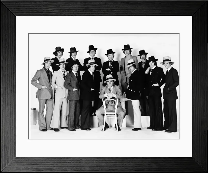 Framed Print : Crystal Palace football team seen here dressed as gangsters. Circa 1974 Framed Print : Crystal Palace football team seen here dressed as gangsters. Circa 1974
