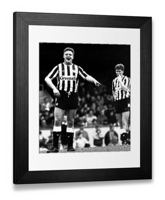 Framed Print : Newcastle United footballer Paul Gascoigne joking around during a match. Circa 1988