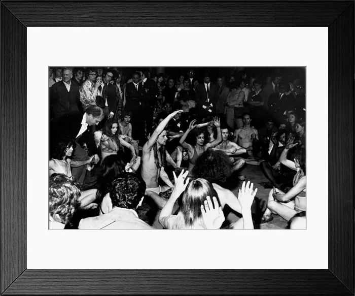 Framed Print : Roundhouse The Living Theatre hippies sitting on ground in underwear arms waving Framed Print : Roundhouse The Living Theatre hippies sitting on ground in underwear arms waving
