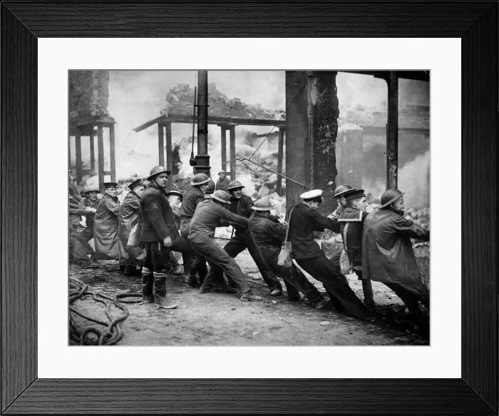 Framed Print : Sailors on leave in Glasgow help rescue workers pull wreckage from bombed building after Framed Print : Sailors on leave in Glasgow help rescue workers pull wreckage from bombed building after