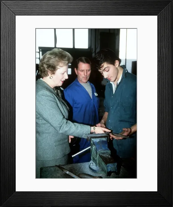 Framed Print : Prime Minister Margaret Thatcher visits Fords Youth Training Centre in Dagenham. 1987 Framed Print : Prime Minister Margaret Thatcher visits Fords Youth Training Centre in Dagenham. 1987