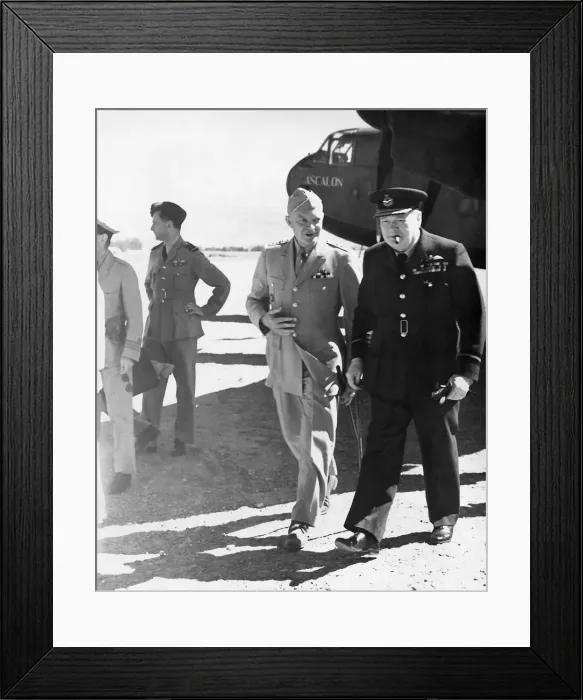 Framed Print : Winston Churchill with American General Eisenhower 1943 on World War Two airfield Framed Print : Winston Churchill with American General Eisenhower 1943 on World War Two airfield