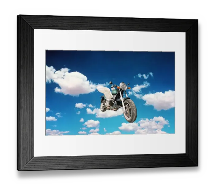 Framed Print : BMW 1100 motorbike with wings in the clouds 1998