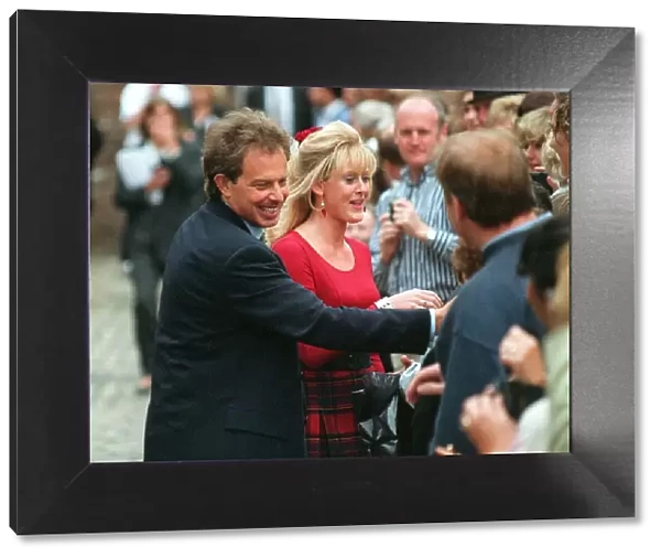 Labour Leader Tony Blair and Sarah Lancashire meeting the people on the set of Coronation